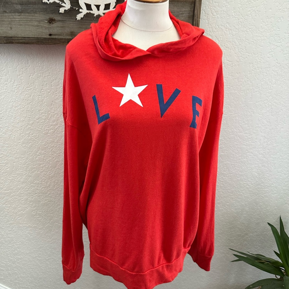 Sundry Red Hoodie with Love Star Print Ladies size 3 Large NWT